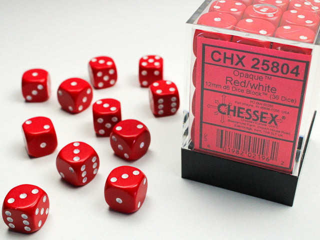 Chessex - Opaque 12mm D6 Dice Block - Red w/White