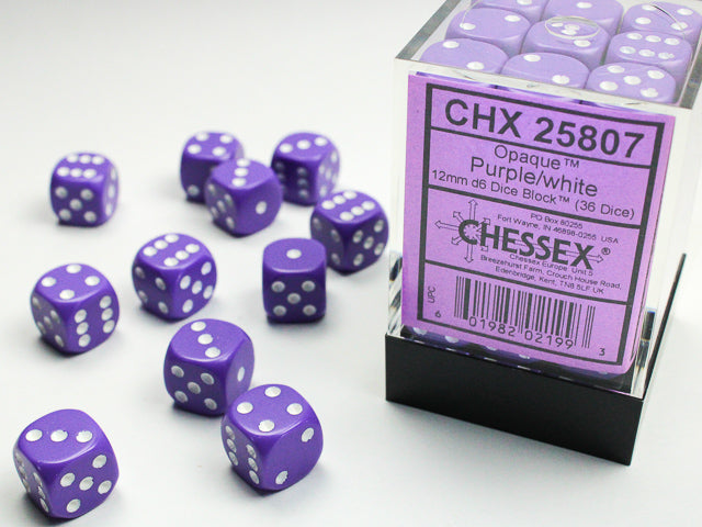 Chessex - Opaque 12mm D6 Dice Block - Purple w/White