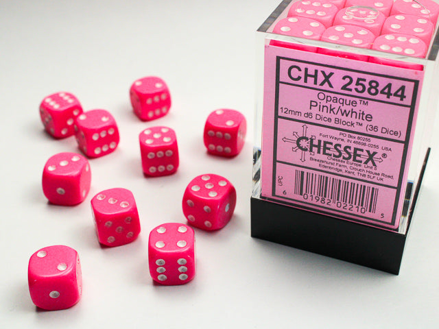 Chessex - Opaque 12mm D6 Dice Block - Pink w/White