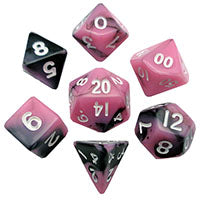 Fanroll - 10mm Mini Polyhedral Dice set - Pink/Black w/ White Numbers