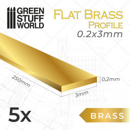 Flat Brass Profile Rods 0.2x3mm PACKx5