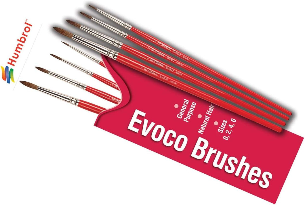 Humbrol Evoco 4-Brush Set Sizes 0, 2, 4, 6. Natural Hair