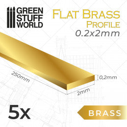 Flat Brass Profile Rods 0.2x2mm PACKx5