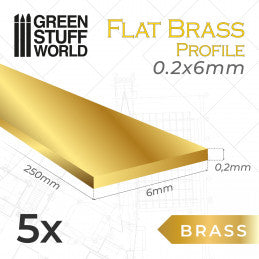 Flat Brass Profile Rods 0.2x6mm PACKx5