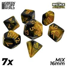 RPG Dice MIX 16mm - Amber Swirl x7