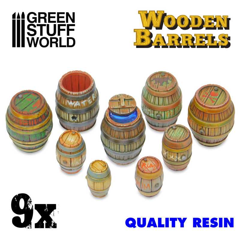 9x Resin Wooden Barrels