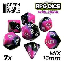 RPG Dice MIX 16mm - PINK Swirl (7 pack)