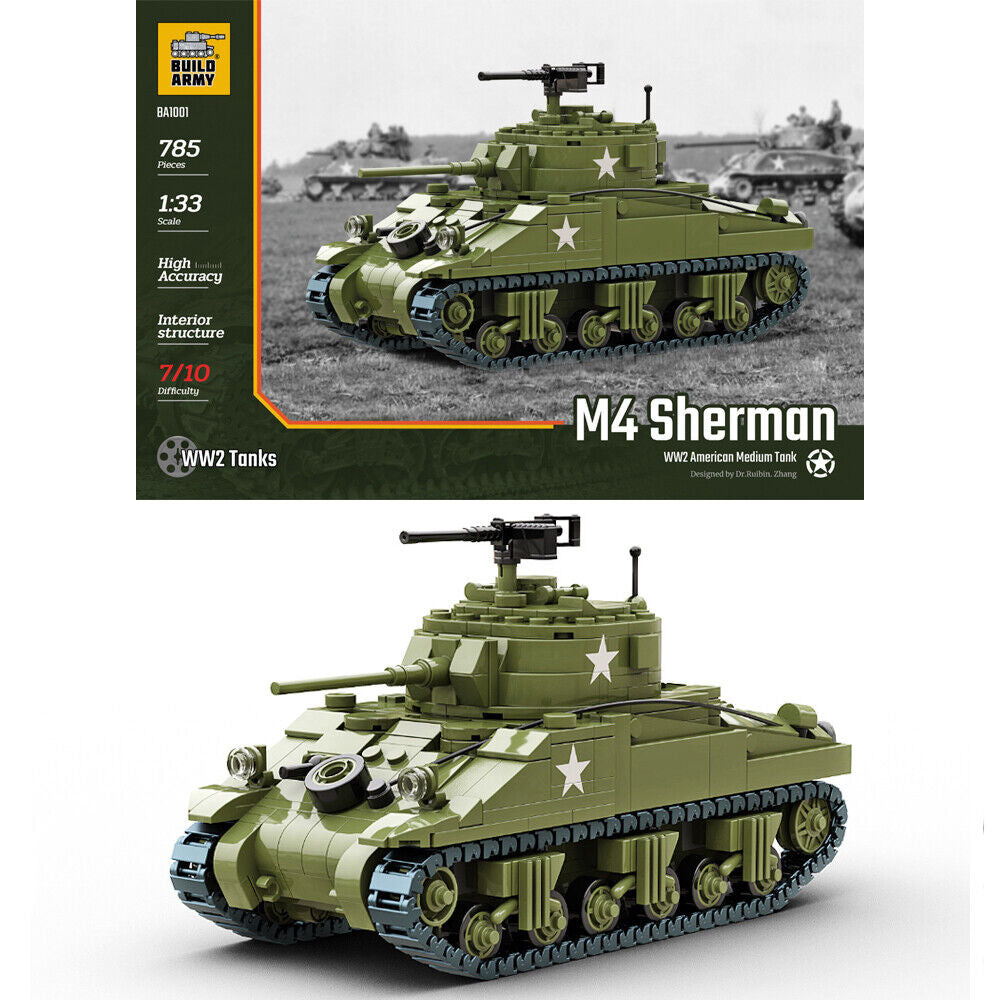 M4 Sherman WWII American Medium Tank (Build Army Bricks)
