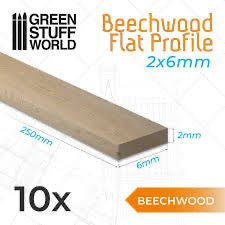 Beechwood Flat Profile Strips 6x250mm - 10 units
