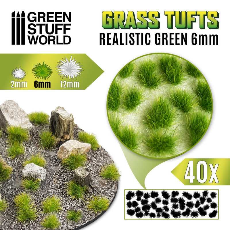 Grass TUFTS - 6mm self-adhesive - Realistic Green