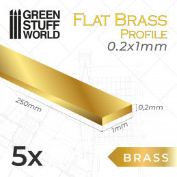 Flat Brass Profile Rods 0.2x1mm PACKx5