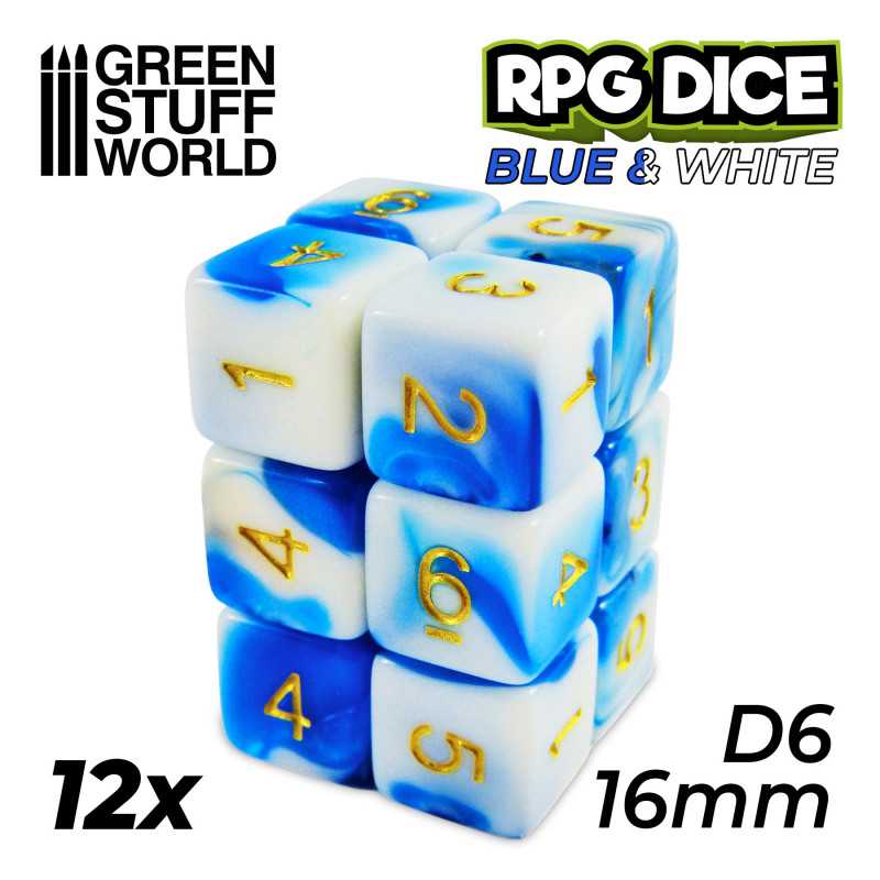 Dice MIX D6 16mm Color BLUE/WHITE (12pc pack)