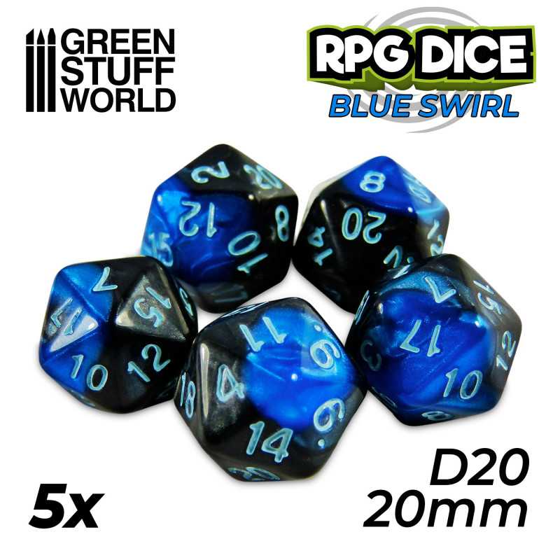 RPG Dice MIX D20 20mm Color BLUE Swirl (5pc pack)