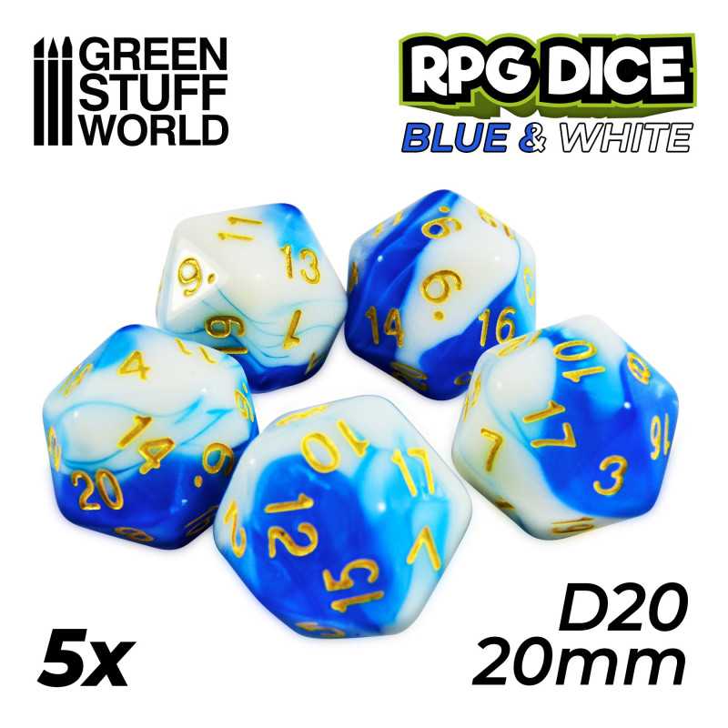 RPG Dice MIX D20 20mm Color BLUE/WHITE (5pc pack)