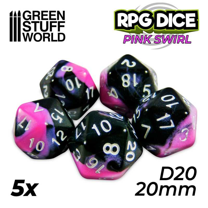 RPG Dice MIX D20 20mm Color PINK Swirl (5pc pack)