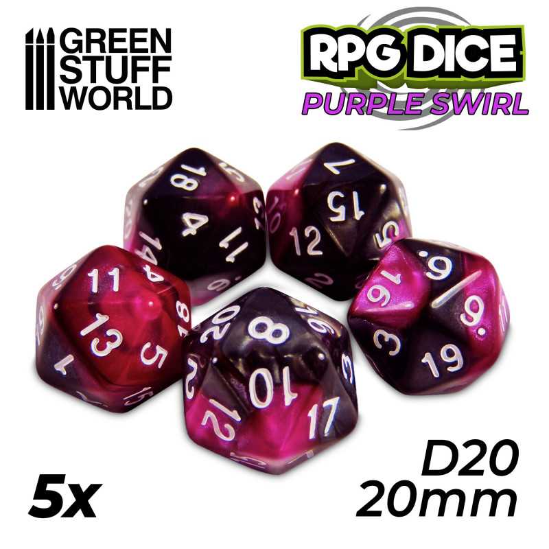 RPG Dice MIX D20 20mm Color PURPLE Swirl (5pc pack)
