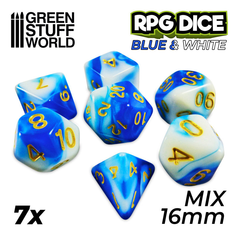 Dice MIX 16mm Color BLUE Marble (7pc pack)