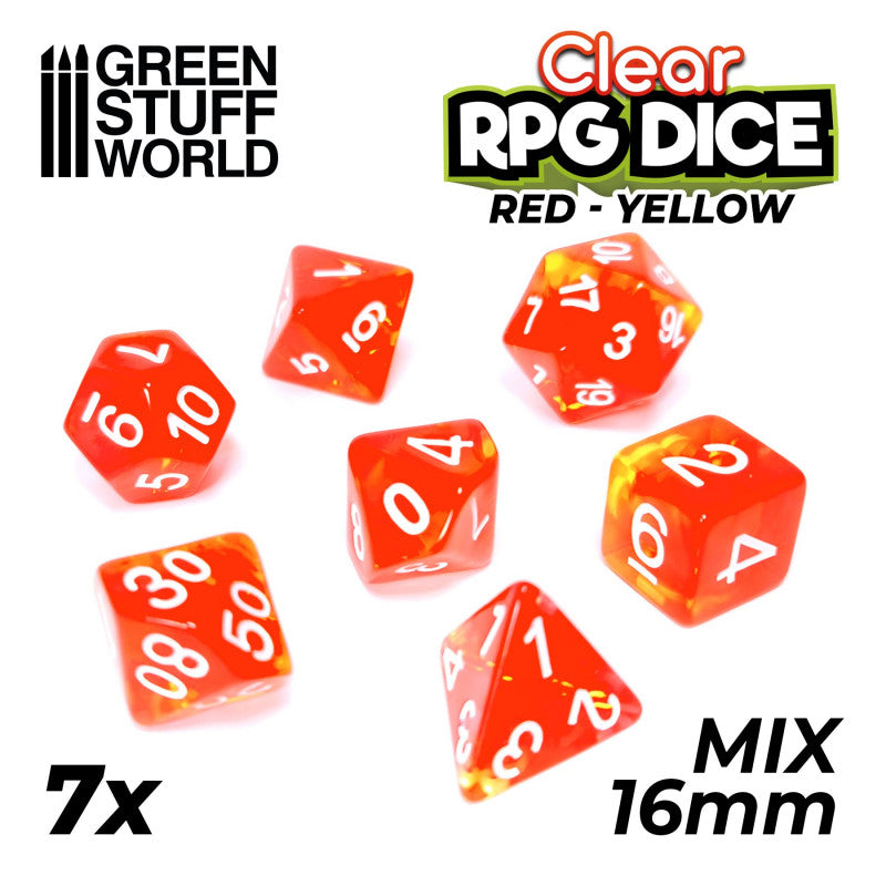 Dice MIX 16mm Color RED/YELLOW clear (7pc pack)