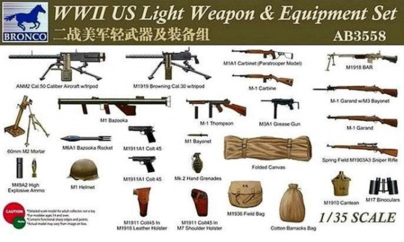 WWII US Light Weapon and Equipment set 1:35