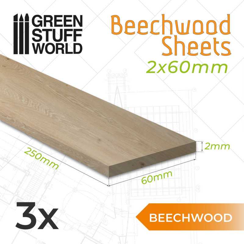 Beechwood sheet 2x60x250mm 3 Units